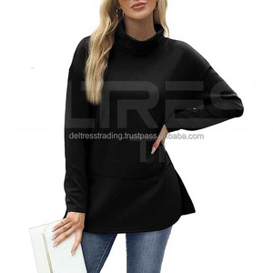 Sweat-shirts pour femmes à manches longues, couleurs personnalisées, col roulé, de haute qualité, tendance hivernale, doublés, anti-rides, tissés - Product Image 2