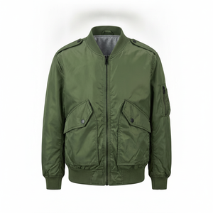 Chaqueta Bomber Verde Oliva para Hombre con Cierre de Cremallera, Cuello Alto, Estilo Casual para Otoño, Corte Regular, Material de Poliéster - Product Image 1