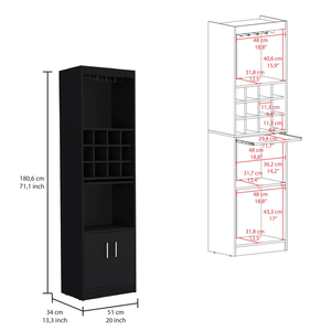 Tall Five Tier Modern <b>Bar</b> Cabinet with Glass Holder Stemware Rack Twelve Bottle Wine Cubbies Pull Out Tray Engineered Wood - Product Image 2