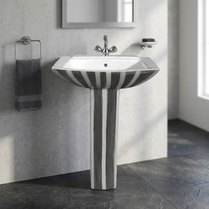Lavabo sur pied moderne en céramique noir et blanc à motif zèbre Vitrossa pour salle de bain - Product Image 1