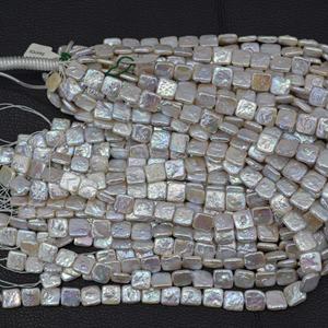 Perlas de Agua Dulce Naturales Blancas de 10mm y 12mm, Sueltas, Cuadradas y Lisas, para la Elaboración de Joyería y Collares de Moda para Mujer - Product Image 4