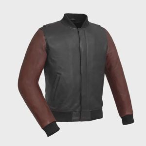 Custom Logo Men's Two Tone Faux <b>Leather</b> <b>Jacket</b> Ribbed Collar Casual Outerwear - Product Image 1