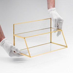 Boîte à bijoux classique en métal et verre, conteneur de rangement décoratif pour souvenirs, organisateur de bibelots transparent avec couvercle à charnière - Product Image 6
