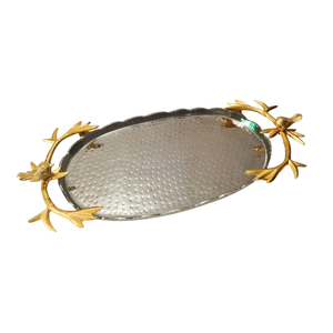 Elegant <b>Gold</b> Finish Aluminum <b>Serving</b> <b>Tray</b> With Antler Handles Rustic Metal Platter For Table Decor Wedding Gifting And Home - Product Image 5