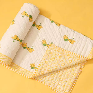 Beautiful Playful <b>Giraffe</b> Print Organic Cotton Baby Quilt Hand-block Printed Reversible Nursery Quilt <b>Light</b> Weight For Home - Product Image 1