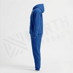 Ensemble de survêtement bleu à capuche pour homme, décontracté, avec sweat-shirt et pantalon longs, imprimé logo frontal, respirant, 100 % coton, pour l'automne - Product Image 3