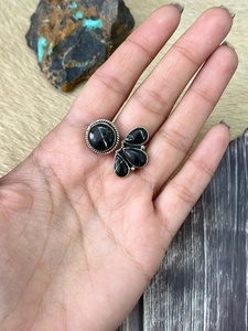 Blackjack Turquoise <b>Adjustable</b> <b>Ring</b> Handmade Sterling Silver Natural Gemstone Southwest Artisan Jewelry Western Style Band - Product Image 5