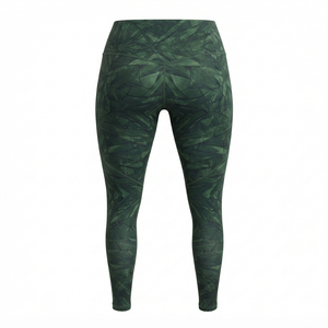 Leggings à taille haute à imprimé géométrique, longueur intégrale, extensibles, respirants, pantalons de yoga sportifs pour femmes, motif vert, polyester - Product Image 2
