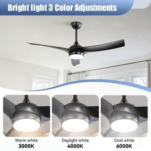 Modern 52-Inch <b>Black</b> <b>Ceiling</b> <b>Fan</b> with 18W LED Light & Remote 3 ABS Blades DC Motor for Bedroom & Living Room - Product Image 6