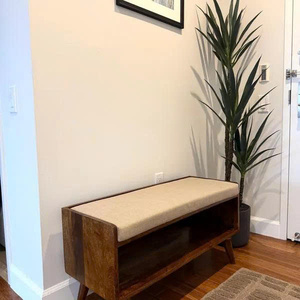 Banc de rangement pour chaussures en bois de manguier écologique moderne avec siège en lin, capacité de 11 paires, design scandinave - Product Image 5