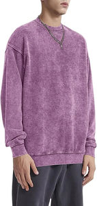 Sudadera de cuello redondo morada extragrande para hombre, manga regular, estilo pullover de felpa francesa lavada, color liso, estilo otoñal - Product Image 5