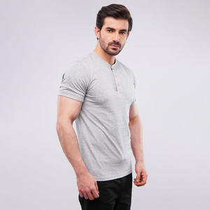 Camiseta Henley de manga corta térmica de algodón 100% grueso, corte ajustado, lisa, para hombre, venta al por mayor, personalizada - Product Image 3