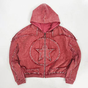 Custom <b>Rhinestone</b> Streetwear 400 GSM Zip up Tracksuit Jogger Sweat Suit Jogger Double Waist Flared Sweatpants and Hoodie Set - Product Image 1