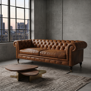 Classic Chesterfield Genuine Leather <b>Sofa</b> 2 Seater Button Tufted Living Room Couch Leather <b>Sofa</b> - Product Image 1
