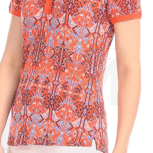 Women's Geometric Print <b>Polo</b> Shirt Short Sleeve <b>Orange</b> Casual Woven Breathable 100% Polyester - Product Image 5