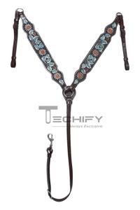 Conjunto de cabezada y pechera de cuero para caballo, estilo inglés, personalizado, con diseño floral pintado a mano, riendas a juego, cómodo y duradero. - Product Image 3