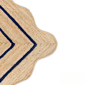 Foldable Striped Rattan <b>Rug</b> Natural Color with <b>Navy</b> <b>Blue</b> Lines Bohemian Style Decorative Floor Mat for Kids Room - Product Image 2