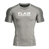 Flair Heren Korte Mouw Compressie T-Shirt Grijs O-hals Gebreid Polyester Snel Droogend Sportief Slim Fit