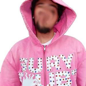 Sweat à capuche de luxe 100 % coton 400 GSM pour homme, coupe oversize et carrée, avec strass, effet délavé, design personnalisé, écologique - Product Image 5