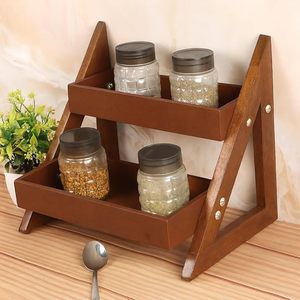 Étagère à épices en bois à 2 niveaux, étagère de rangement pour assaisonnements sur comptoir, organisateur de cuisine pliable - Product Image 4
