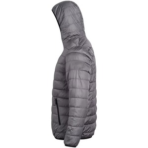 Men's Hooded Canvas Puffer Jacket Solid Gray Polyester Windproof Casual Winter <b>Coat</b> with Zipper Closure and Front Pockets - Product Image 3