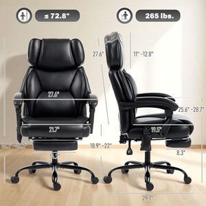 "Executive Office Chair with Vibration Massage Heated Reclining Swivel Wheels Remote Control <b>Footrest</b>-Black" - Product Image 3