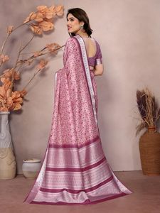 Sari indio de viscosa Khadi con estampado digital y bordes tejidos, ropa tradicional india, vestimenta étnica para bodas. - Product Image 6