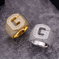 Bague Lettre en Moissanite, Argent Sterling 925 Plaqué Or Blanc, Sertissage Pavé, Style Hiphop, Unisexe, Hommes Femmes, Bijoux de Mariage et Fiançailles S