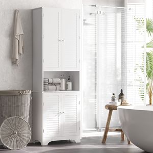 Freestanding European Bathroom Linen Tower Simple <b>Tall</b> <b>Storage</b> PVC MDF Cabinet Adjustable Shelves Double Door White for Hotels - Product Image 2