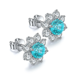Pendientes redondos de diamantes azules con diamantes blancos, estilo romántico, uso diario, 14,37 mm - Product Image 3