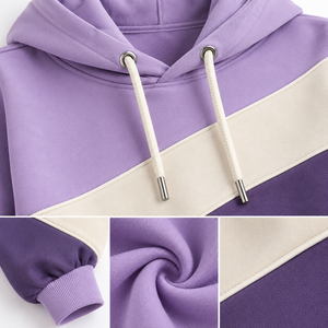 Sweat-shirt à capuche court en polaire color block pour femme, manches lanternes, avec cordon de serrage et poches, style décontracté streetwear hiver - Product Image 5