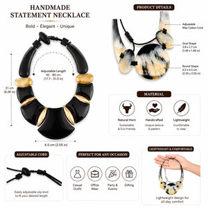Premium Conifer Handmade Natural Horn Modern <b>Statement</b> <b>Necklace</b> Geometric Fashion Jewelry for Women Adjustable Gift - Product Image 6