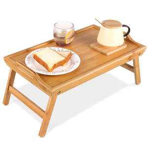 Plateau de rangement pliable en bois massif avec bords surélevés et pieds stables pour lit, canapé, service de petit-déjeuner, utilisation avec ordinateur portable et pour la décoration intérieure - Product Image 3