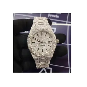 41毫米新品牌冰镇手表不锈钢闪亮手工设置半身像VVS摩沙石时尚珠宝手表