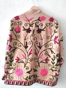 Handcrafted Suzani Embroidery Velvet Breathable Woven Bohemian Vintage Floral <b>Quilted</b> Eco-Friendly Winter Kimono Coat Jacket - Product Image 3