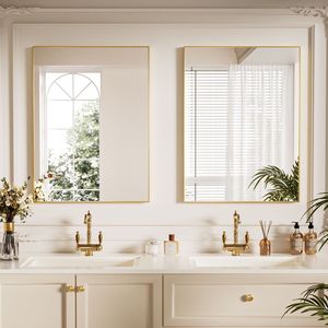 32x40 Inch <b>Rectangular</b> <b>Gold</b> Metal Frame Wall Mounted Bathroom <b>Mirror</b> - Product Image 2