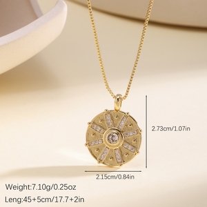 QIKU 코인 지르콘 펜던트 목걸이 패션 18K 금도금 구리 보석 여자 남자 일상복 - Product Image 3