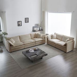 Set di Divani Moderni in Ciniglia Beige, 2 Posti + 3 Posti, Seduta Profonda per Soggiorno - Product Image 1