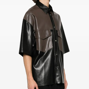 Men Leather <b>Shirt</b> Premium Button Short Sleeve Soft Durable Material Stylish Casual Wear Modern Street Fashion Outfit Breathable - Product Image 3