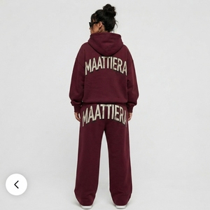 Custom Oversized Women <b>Burgundy</b> Hoodie Wide Leg Sweatpants Tracksuit Set OEM ODM Wholesale Manufacturer - Product Image 2