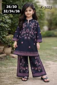 Salwar Kameez Tradicional para Niñas, Algodón con Estampado Floral, Corte Holgado, Largo hasta el Tobillo, K-3030, India Pakistán, Ropa Casual - Product Image 5