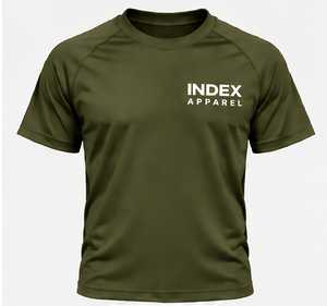 T-shirt décontracté pour homme, vert olive, à manches courtes, séchage rapide, col rond, coupe classique, avec logo imprimé sur le devant - Product Image 1