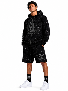 Wholesale Rhinestone Zip-Up Fleece Breathable 100% Cotton Solid Digital Printing Unisex Streetwear Winter <b>Hoodie</b> - Product Image 2