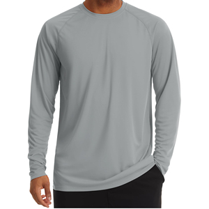 Camiseta de Manga Larga para Hombre, Cuello Redondo, Gris, Corte Regular, Tejido de Poliéster, Secado Rápido, Color Sólido, Informal - Product Image 4