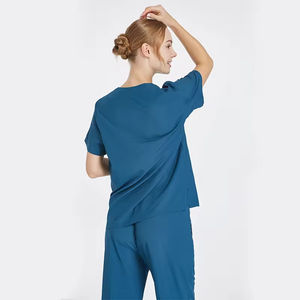 Ensemble d'uniformes médicaux unisexes à col en V avec pantalon droit et haut en tissu tricoté écologique - Product Image 5