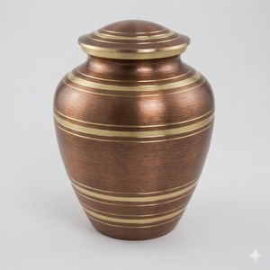 Handcrafted Dignity Gray Brass Cremation Urn For Adult Human <b>Ashes</b> Elegant Metal Funeral Urn With Gold Bands <b>Keepsake</b> Low Price - Product Image 6