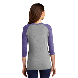 Camiseta de manga raglán 3/4 para mujer, cuello redondo, bloques de color, jersey, top informal, gris y morado - Product Image 3