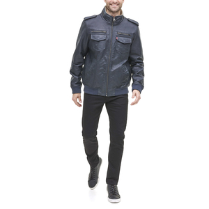 Men's Black PU <b>Leather</b> Moto <b>Jacket</b> With Faux Fur Collar Zip Front Flap Pockets Windproof <b>Winter</b> Wear - Product Image 3