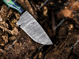 UA Supplies มีดทำมือเหล็กดามัสกัส ดรอปพอยท์ ฟูลแทง คมกริบ สำหรับกิจกรรมกลางแจ้ง ตั้งแคมป์ ล่าสัตว์ เอาตัวรอด EDC  DIY ODM/OEM ด้ามไม้ - Product Image 6