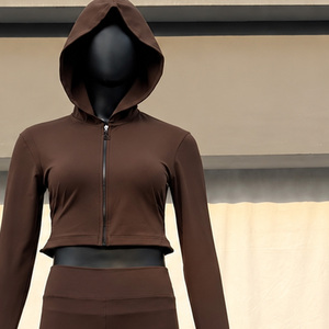 Ensemble de yoga 2 pièces pour femme, automne-hiver, avec sweat à capuche uni à manches longues et pantalon de jogging taille mi-haute, décontracté, sportif, séchage rapide - Product Image 4